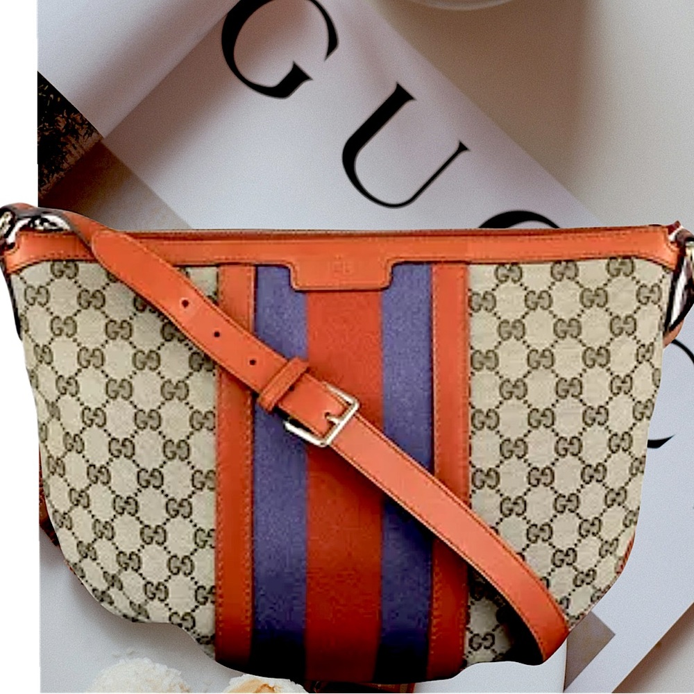 Gucci Authentic Half Moon Monogram GG Canvas/Leather Bag